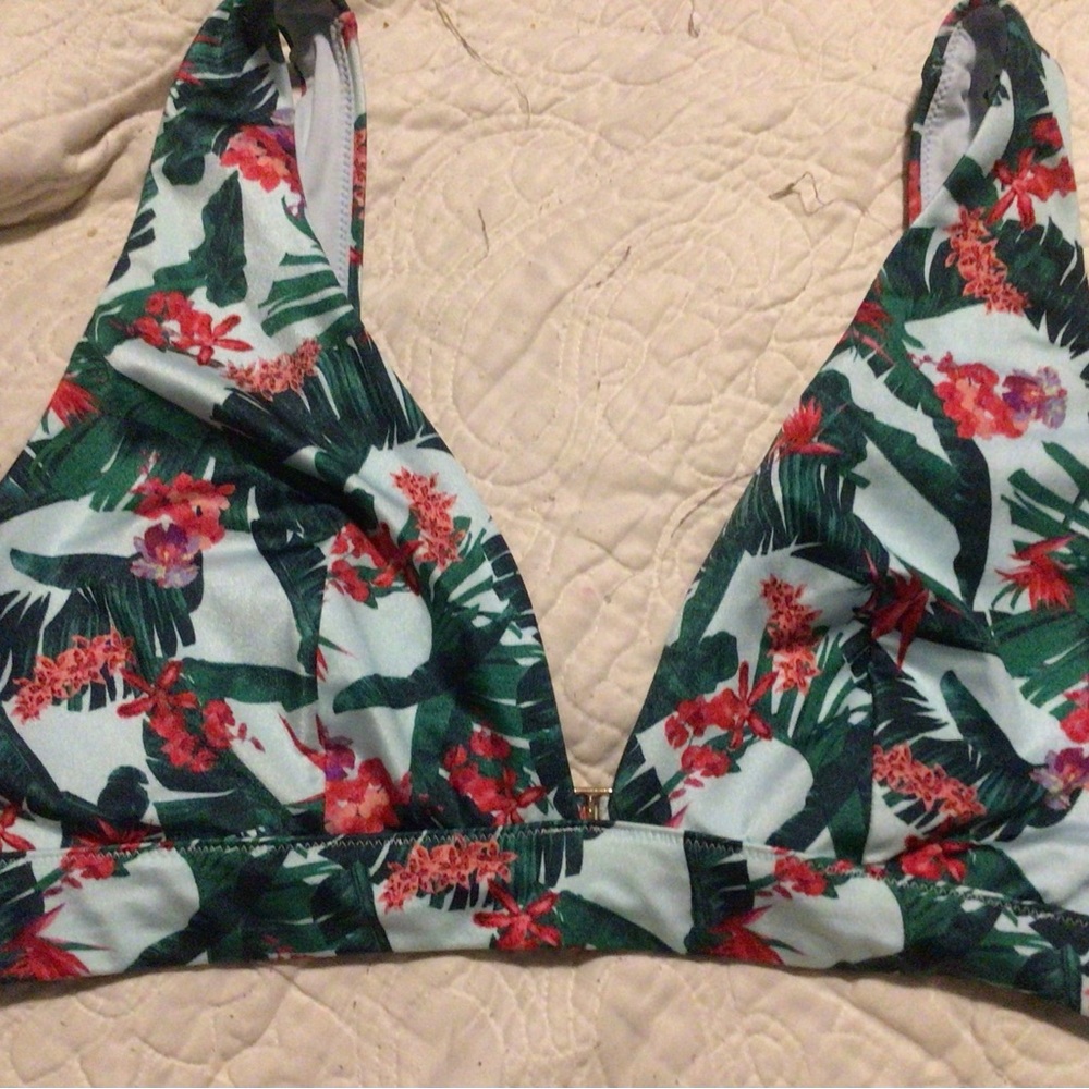 Victoria's Secret Floral Bikini Top - Red and Green